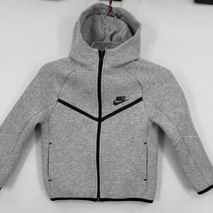 Nike Tech Full Zip Hooded Jacket Boys‎ Large 6-7 Years Gray Black Trim Swoosh